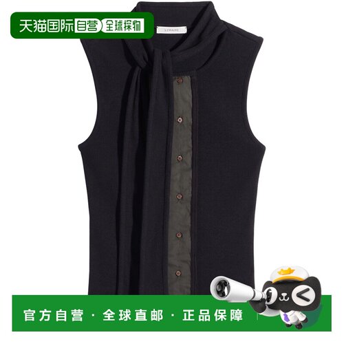 自营欧洲直邮LEMAIRE 女士黑色棉麻混纺圆领不对称上衣