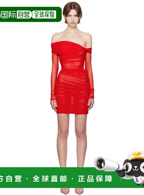 1h可退 香港直邮Mugler 穆勒 女士 红色 Off-Shoulder Ruched 连