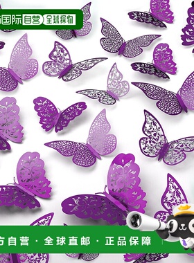 zulay kitchen48 件可拆卸 3D 蝴蝶装饰，3 种不同尺寸 - 紫色 【