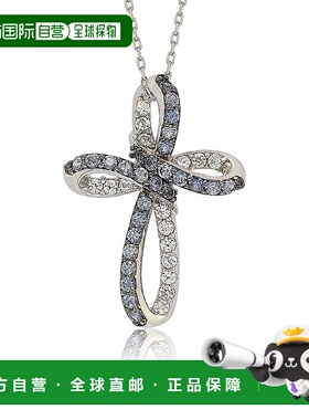 自营Suzy Levian 纯银蓝色和白色蓝宝石和钻石口音十字吊坠 - 蓝