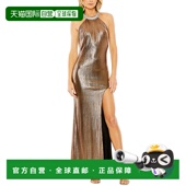 Neck Duggal 自营Mac Metallic High Detail Gown Crystal Slit