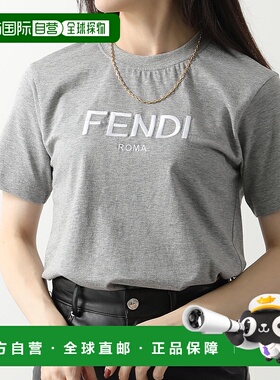 日本直邮FENDI T恤 FS7254 ALCA 女式徽标刺绣棉质圆领剪裁 F1IHH
