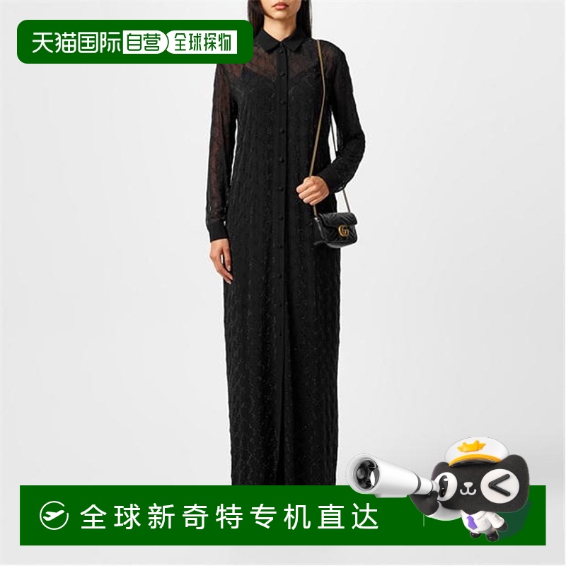 1h可退 香港直邮潮奢 Gucci 古驰 女士 Gg 交织图案长款连衣裙