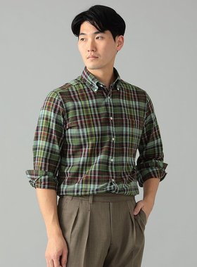 BEAMS F 男士绿色马德拉斯格纹衬衫 21110382563