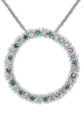 自营 vir jewels1/2 cttw 蓝色和白色钻石圆形吊坠项链 14K 白金