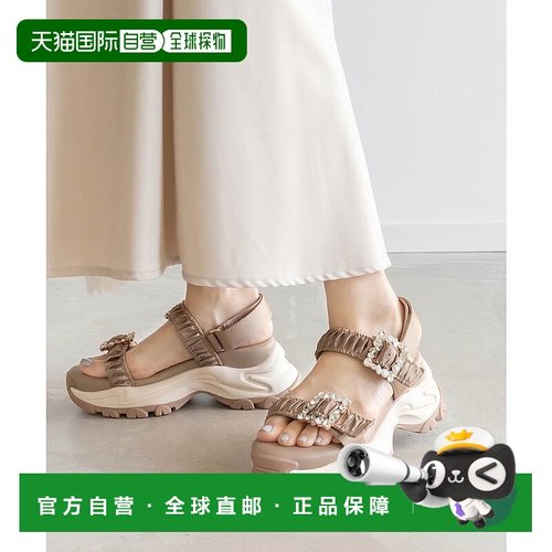 日本直邮RANDA 视觉×褶皱腰带运动凉鞋 RA041BW14313 黑色厚底