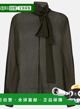 1h可退 香港直邮Alaia 女士 Crêpe 乔其纱衫 green绿色 舒适时尚