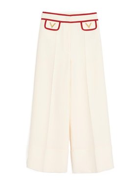 VALENTINO 女士休闲裤 BRB6541CFAS0 CO 白色 阔腿羊毛休闲裤