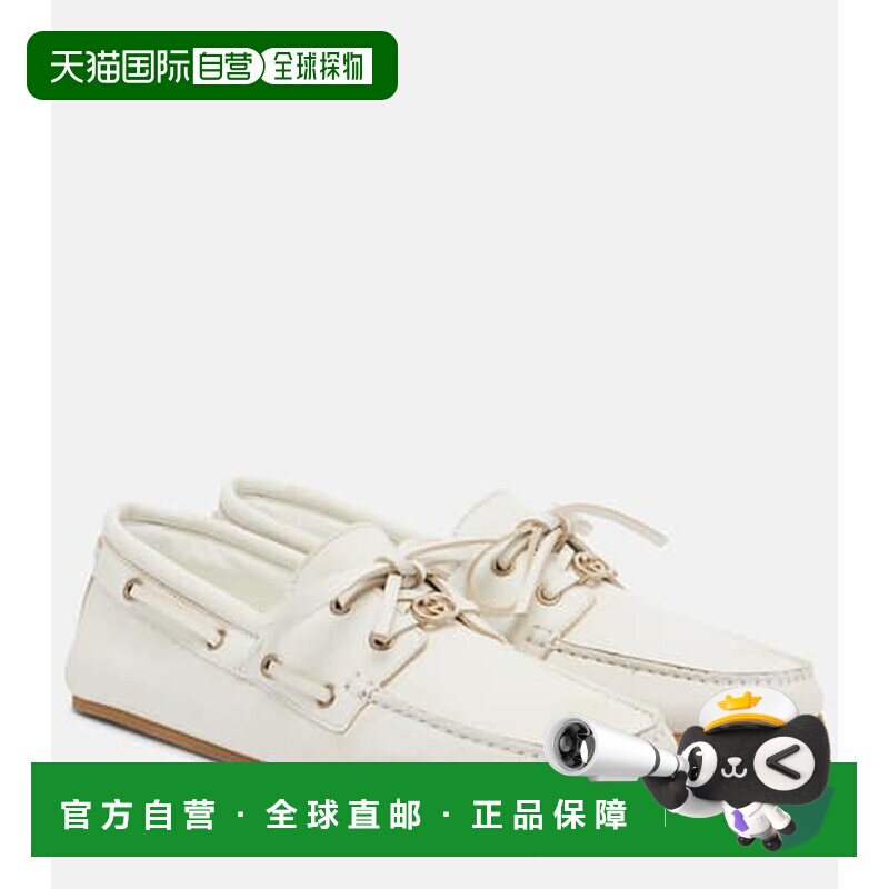 1h可退 香港直邮Gucci 古驰 女士 双G扣皮质船鞋 white白色 舒适