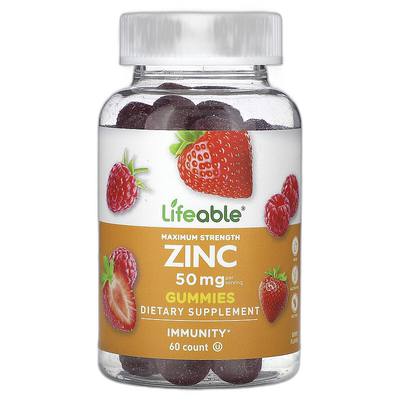 香港直邮Lifeable, 锌软糖，大强度，浆果，25 毫克，60 粒软糖