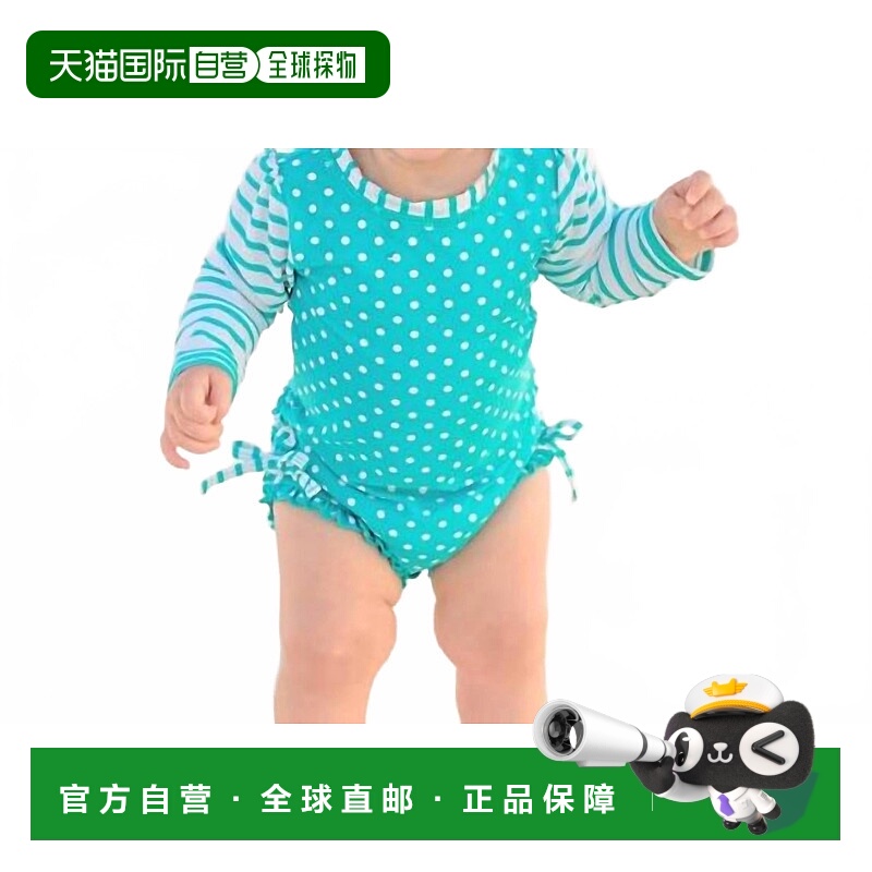 自营 rufflebutts露肩波尔卡圆点条纹泳衣1件水绿色/白色-水蓝色/