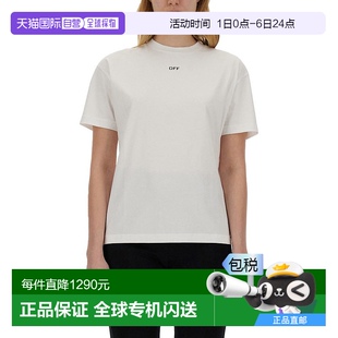 White Diag 香港直邮Off 女士 OWAA089S24JER009针织 条纹短袖 T恤
