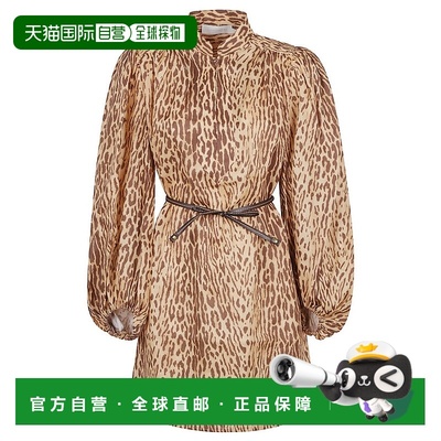 自营zimmermannLinen Dress With High Neckline - brown 美国奥