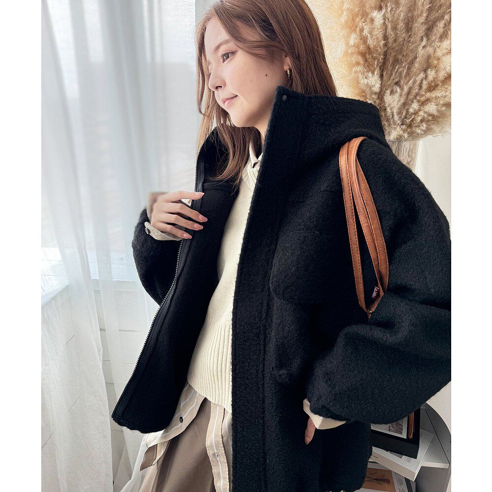 Java 女士宽松大帽子绒面外套 jv1070120