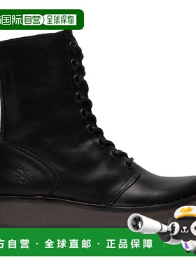 自营 Fly London女式黑色RAMI043休闲皮革系带踝靴-黑色 美国奥莱