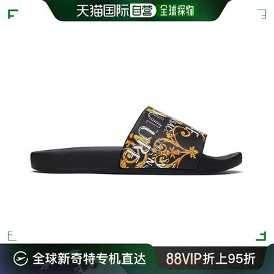 香港直邮潮奢 Versace Jeans 范思哲 男士黑色 Barocco 拖鞋