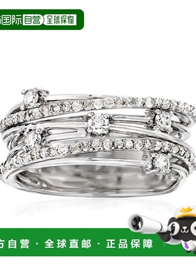 自营 925 纯银 Ross-Simons 钻石公路车站戒指 - 白色 美国奥莱直