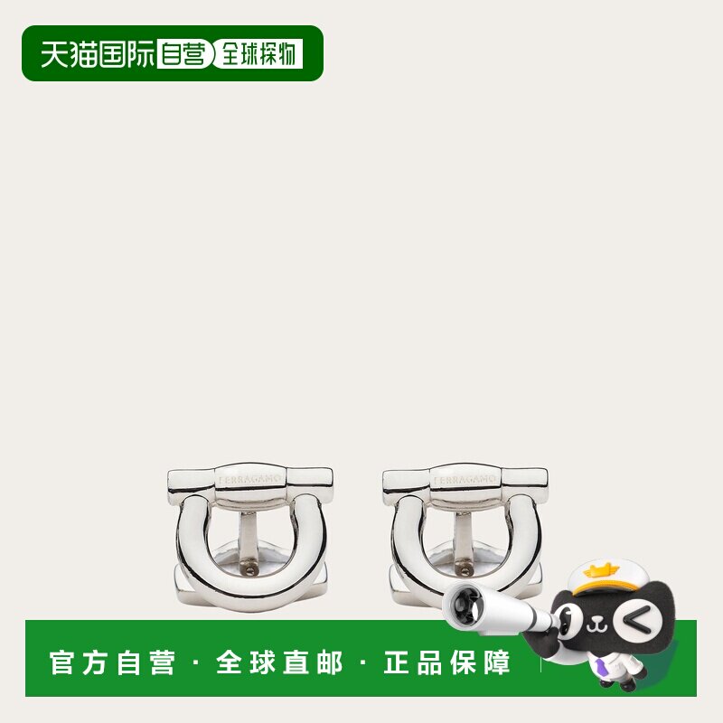 自营欧洲直邮Ferragamo菲拉格慕 Gancini男士钯金色镀钯黄铜袖扣