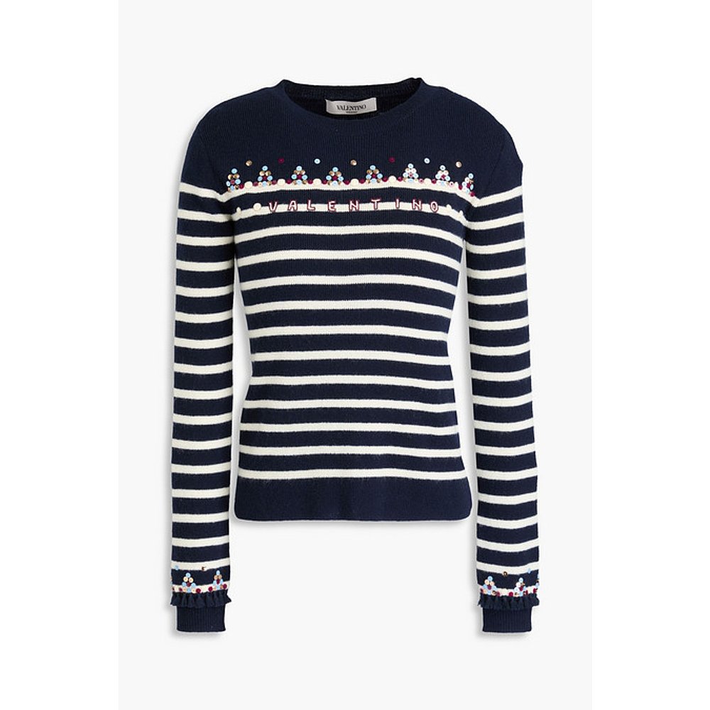 Valentino 华伦天奴 女士 精饰条纹羊毛毛衣 B3KC25L6N5