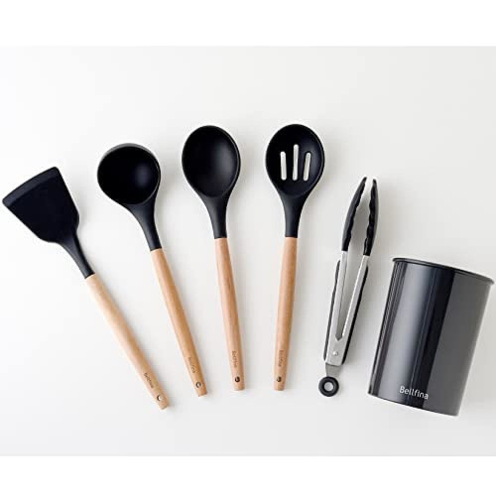 日本直邮Arnest硅胶厨具6件套 锅铲/汤勺/漏勺/食品夹 黑/自然色