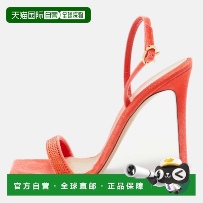 自营Gianvito Rossi Poppy Red Velvet Embellished Britney Sand