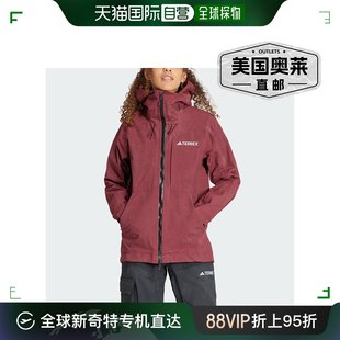 暗红色 Adidas 女士假日户外旅行夹克外套 美国奥莱 阿迪达斯