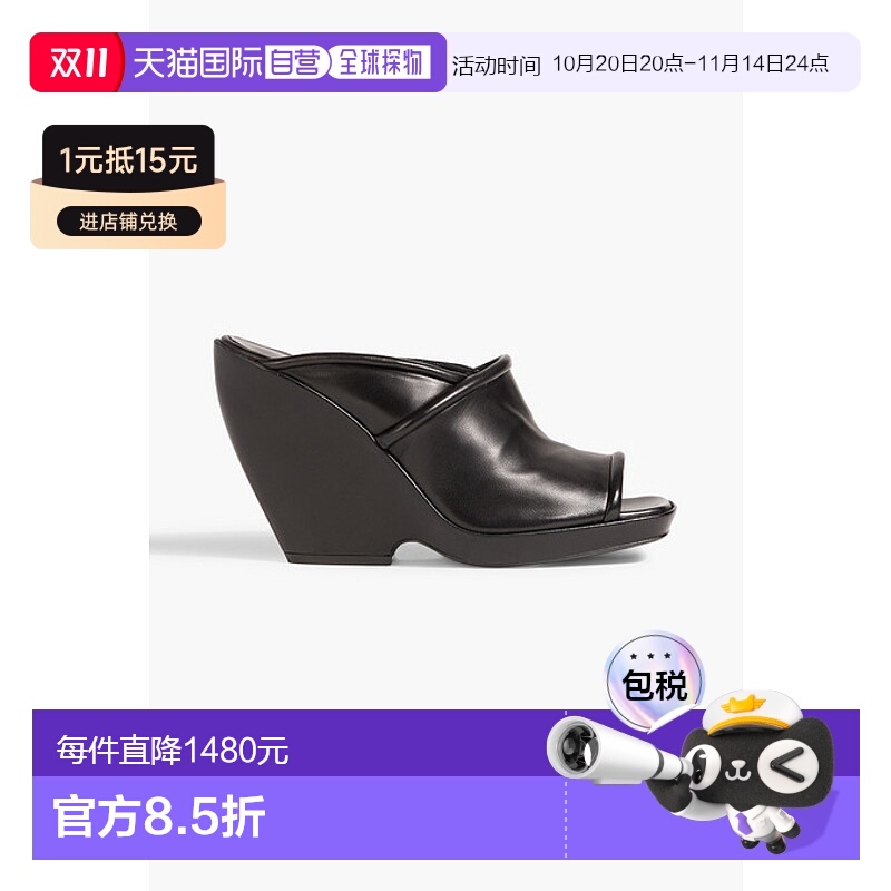 香港直邮KHAITE 女士 Stagg 皮质坡跟凉拖 F3046784BLACK