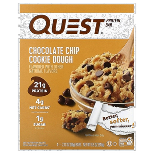香港直邮Quest Nutrition蛋白棒巧克力碎曲奇面团4 根每根
