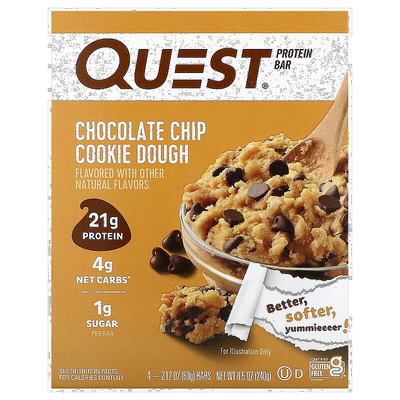 香港直邮Quest Nutrition蛋白棒巧克力碎曲奇面团4 根每根