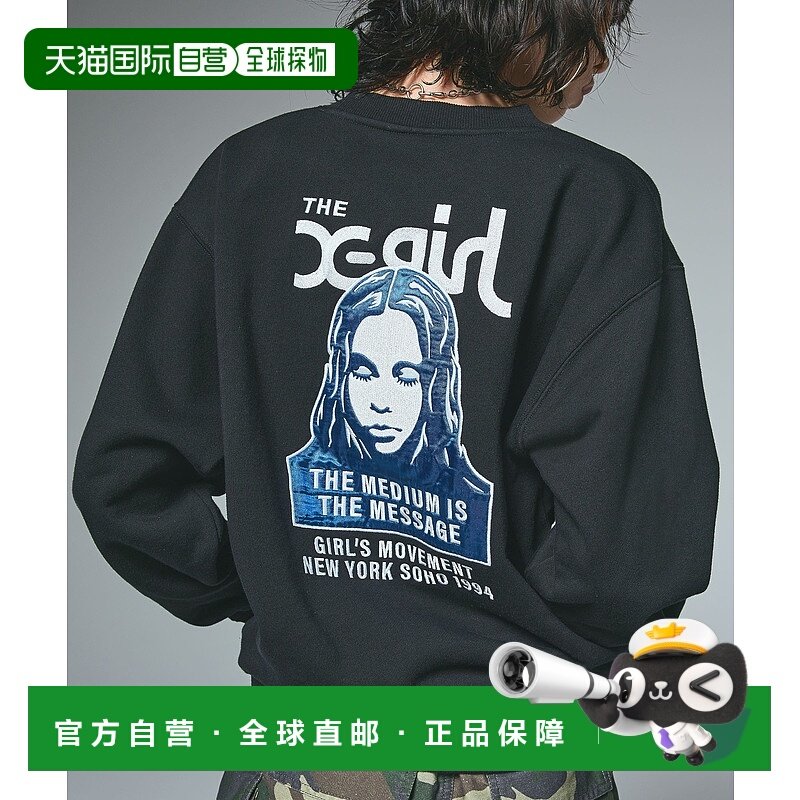 1h可退 日本直邮X-girl 男女同款 FACE PATCH AND LOGO 圆领卫衣