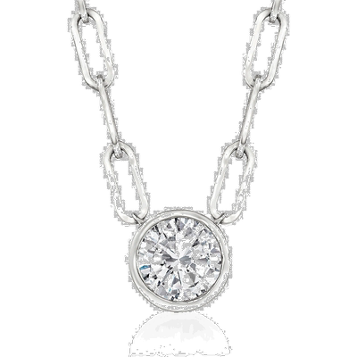 自营 14kt 白金 Ross-Simons 包边镶钻石单石回形针链环项链 - 18