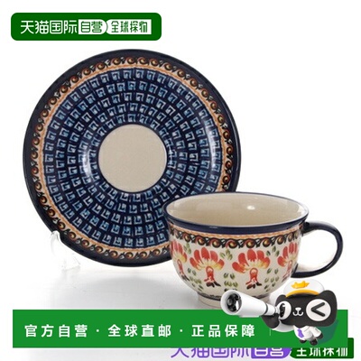 日本直邮Polish Pottery 博莱斯瓦维茨茶杯和茶托220ml/16cm 餐具