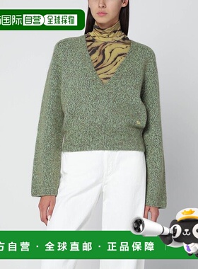 1h可退 香港直邮潮奢 GANNI 甘尼 女士 WOOLBLEND 绿色织纹毛衣 K