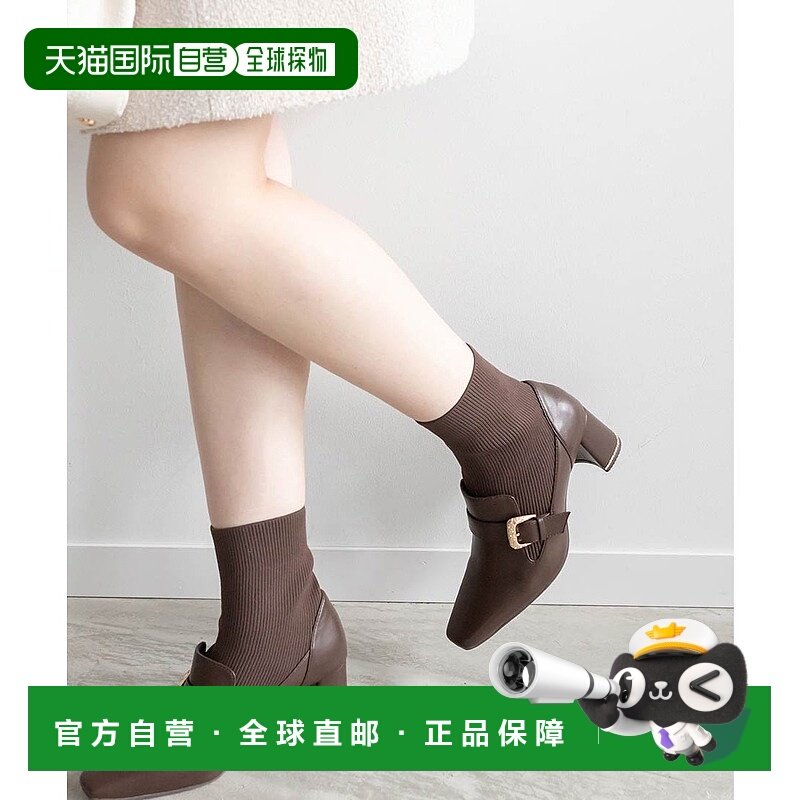 日本直邮RANDA 绗缝搭扣针织对接靴 RA041BW15029 黑色 女靴厚底