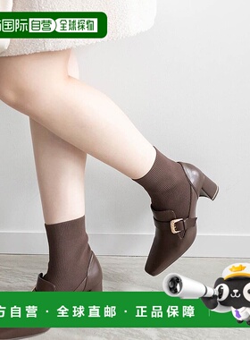 日本直邮RANDA 绗缝搭扣针织对接靴 RA041BW15029 黑色 女靴厚底