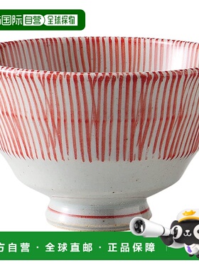 【日本直邮】波佐見焼 轻量饭碗 小 内外條紋 红色 日本製 74002
