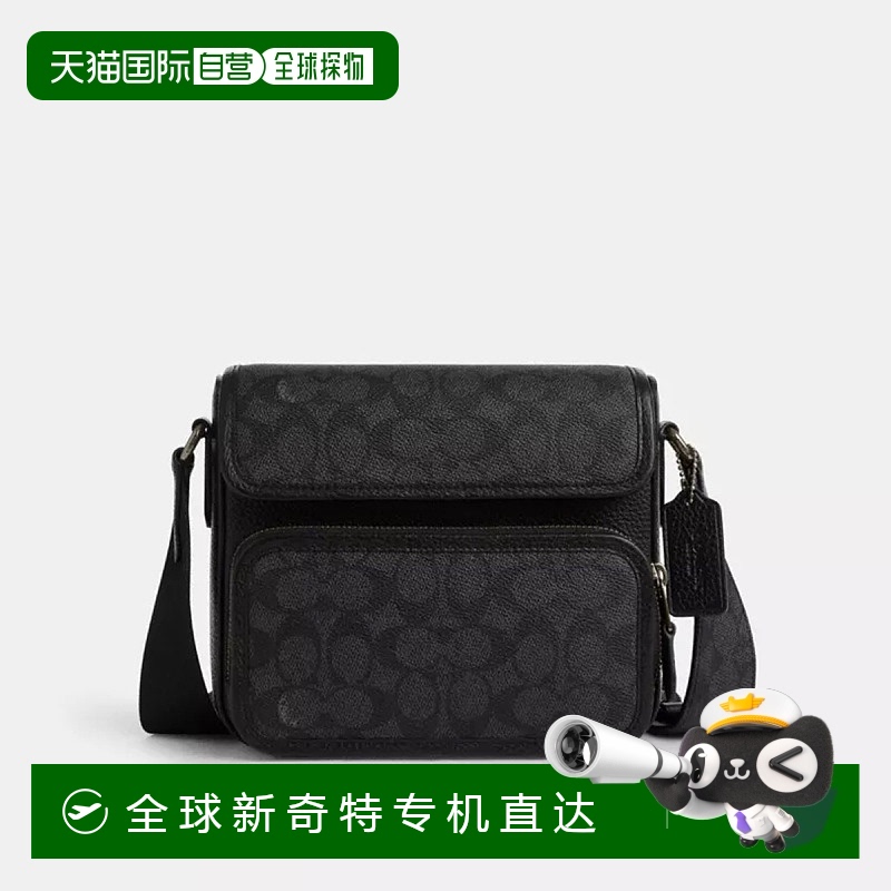 香港直邮COACH 奥莱款男士PVC配皮单肩斜挎包