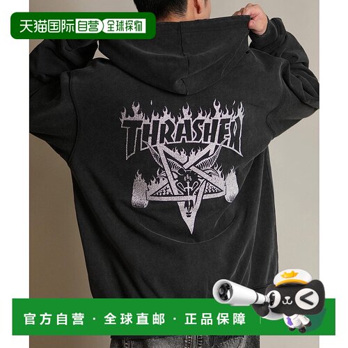 1h可退 日本直邮THRASHER 男女同款 半拉链连帽卫衣 背面印花 製