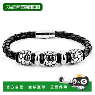 自营 Crucible Los Angeles 不锈钢串珠黑色编织皮革手链(13 毫-
