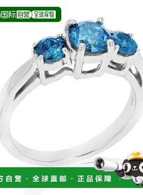 自营 vir jewels1.50 克拉 3 石蓝色钻石订婚戒指 14K 白金圆形 -