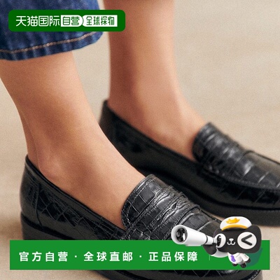 自营欧洲直邮Sezane 女士黑色牛皮莫卡辛鞋一脚蹬乐福鞋女鞋新款
