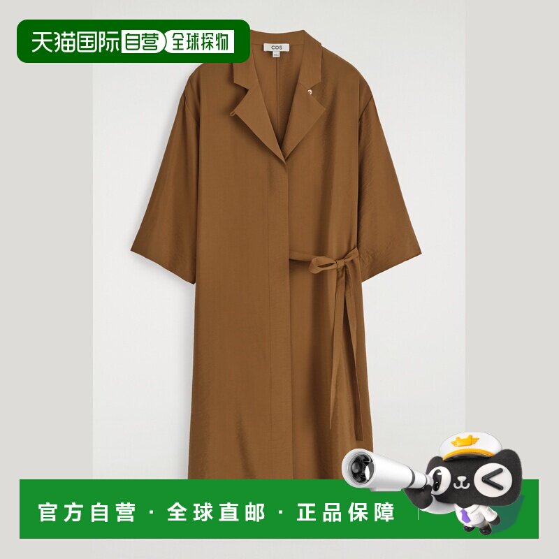 自营欧洲直邮COS 女士棕色粘胶纤维侧腰带中长衬衫连衣裙女装图片