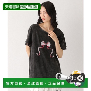 1h可退 日本直邮Heather 女士蕾丝装饰蝴蝶结T恤 491042短袖上衣