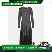 香港直邮Ami Paris 女士 1h可退 方格棉布蕾丝中长连衣裙 003758