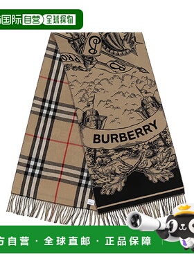 香港直邮Burberry 马术骑士徽标 双面羊绒提花 男女同款围巾80737