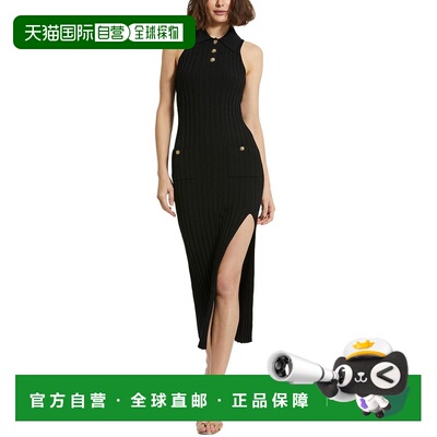 自营Mac Duggal罗纹针织无袖修身长裙-黑色 美国奥莱直发连衣裙