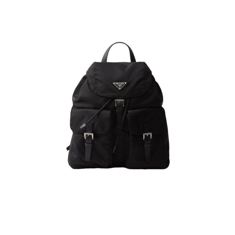 PRADA/普拉达 男士黑色尼龙配饰带搭扣和磁扣徽标双肩包