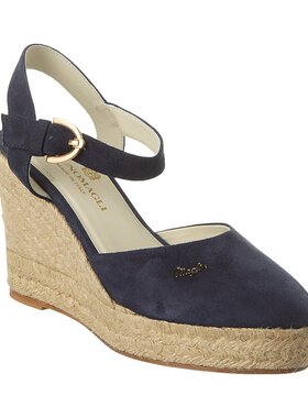 【美国奥莱】直发 Bruno Magli Mares 绒面革坡跟凉鞋 - 蓝色