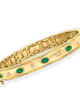 自营 ross-simons罗斯-西蒙斯翡翠和 . 18kt 金钻石手链 7 英寸