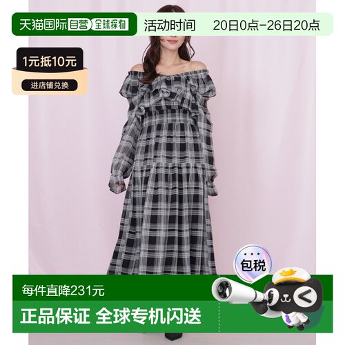 日本直邮JILL by JILL STUART 女装 一字领交叉褶皱连衣裙 透视格